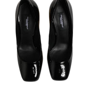 Dolce & Gabbana Black Gold Patent Leather Logo Heels