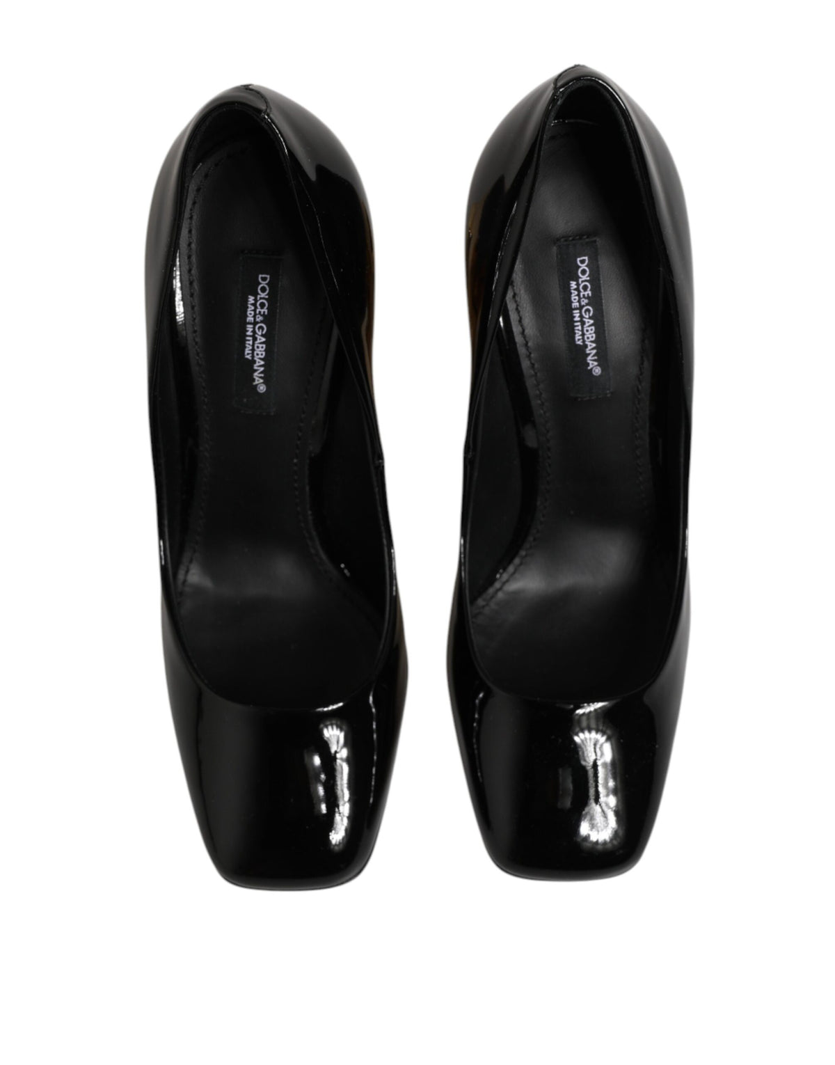 Dolce & Gabbana Black Gold Patent Leather Logo Heels