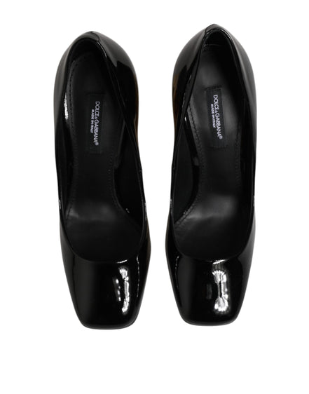 Dolce & Gabbana Black Gold Patent Leather Logo Heels