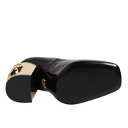 Dolce & Gabbana Black Gold Patent Leather Logo Heels