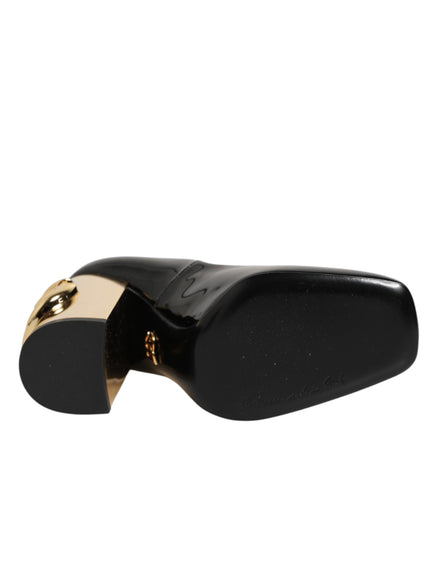 Dolce & Gabbana Black Gold Patent Leather Logo Heels
