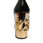 Dolce & Gabbana Black Gold Patent Leather Logo Heels