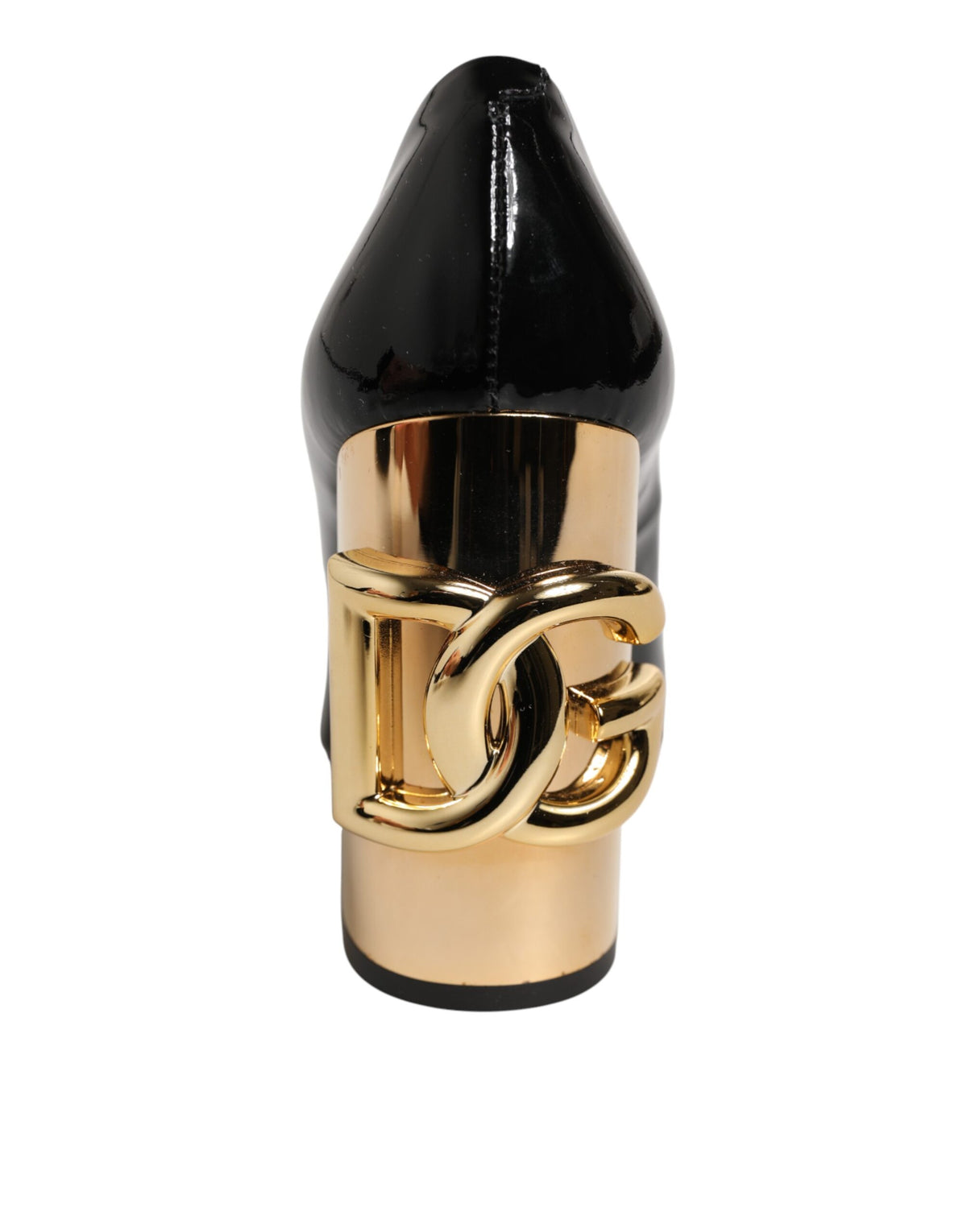 Dolce & Gabbana Black Gold Patent Leather Logo Heels