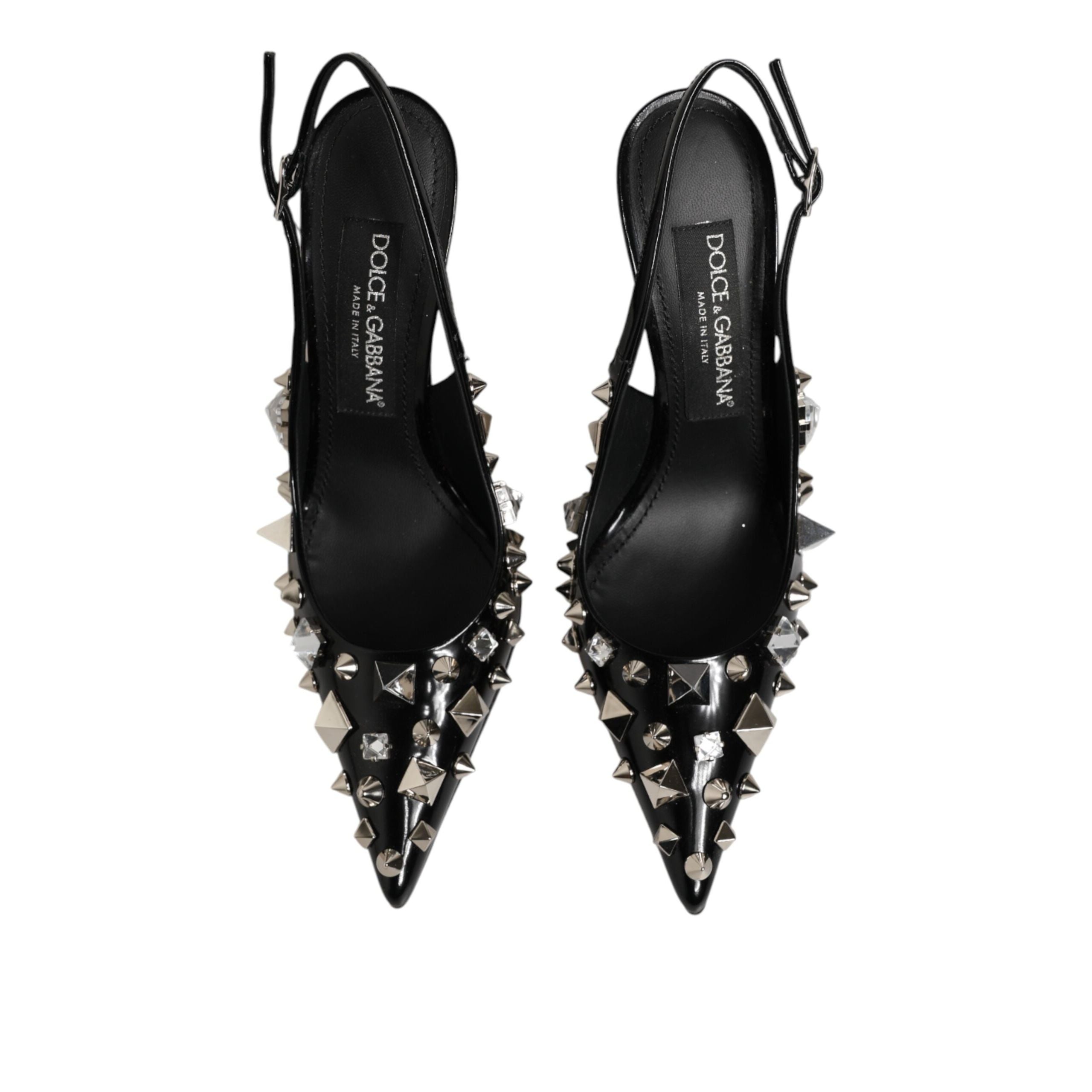 Dolce & Gabbana Décolleté Nere in Pelle Borchiata con Cinturino al Tallone