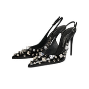 Dolce & Gabbana Décolleté Nere in Pelle Borchiata con Cinturino al Tallone
