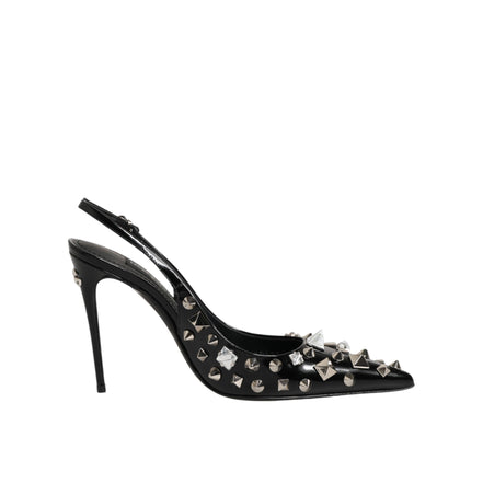 Dolce & Gabbana Décolleté Nere in Pelle Borchiata con Cinturino al Tallone