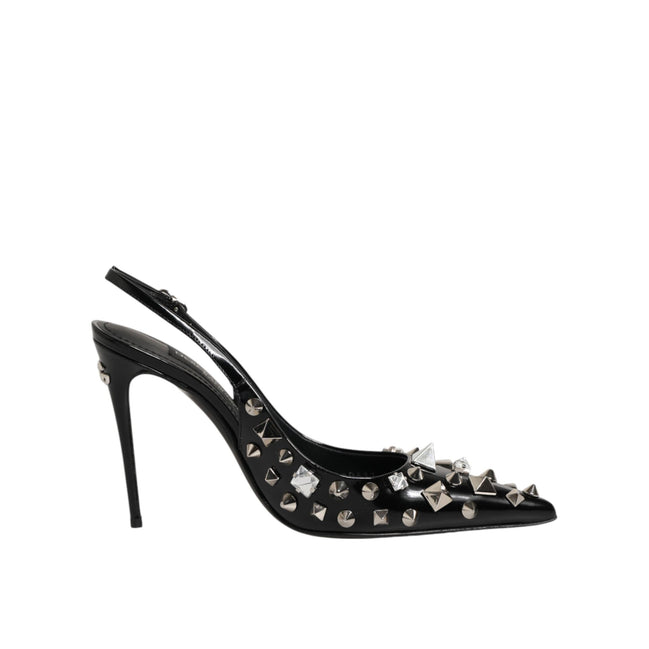Dolce & Gabbana Décolleté Nere in Pelle Borchiata con Cinturino al Tallone