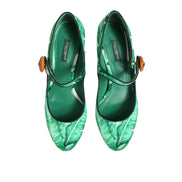 Chaussures Dolce & Gabbana en soie verte MARY JANES Sandales Feuilles