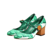 Chaussures Dolce & Gabbana en soie verte MARY JANES Sandales Feuilles