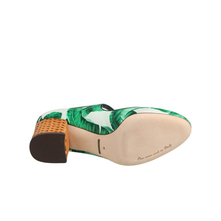 Chaussures Dolce & Gabbana en soie verte MARY JANES Sandales Feuilles