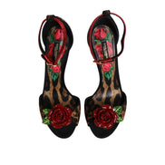 Dolce & Gabbana Brown Leopard Crystal Roses Sandals