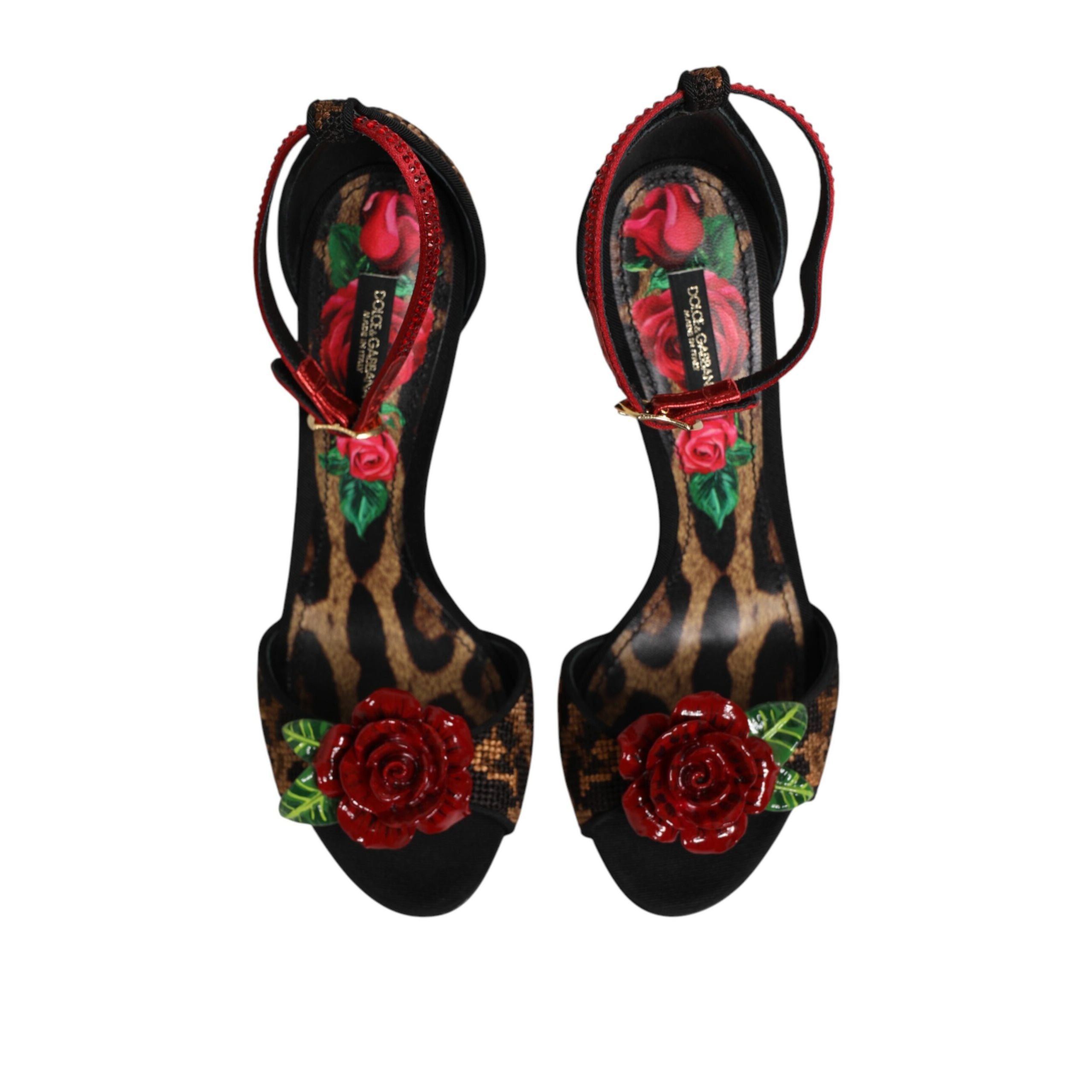 Dolce & Gabbana Brown Leopard Crystal Roses Sandals
