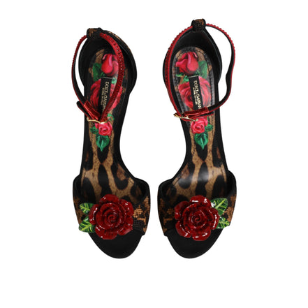 Dolce & Gabbana Brown Leopard Crystal Roses Sandals