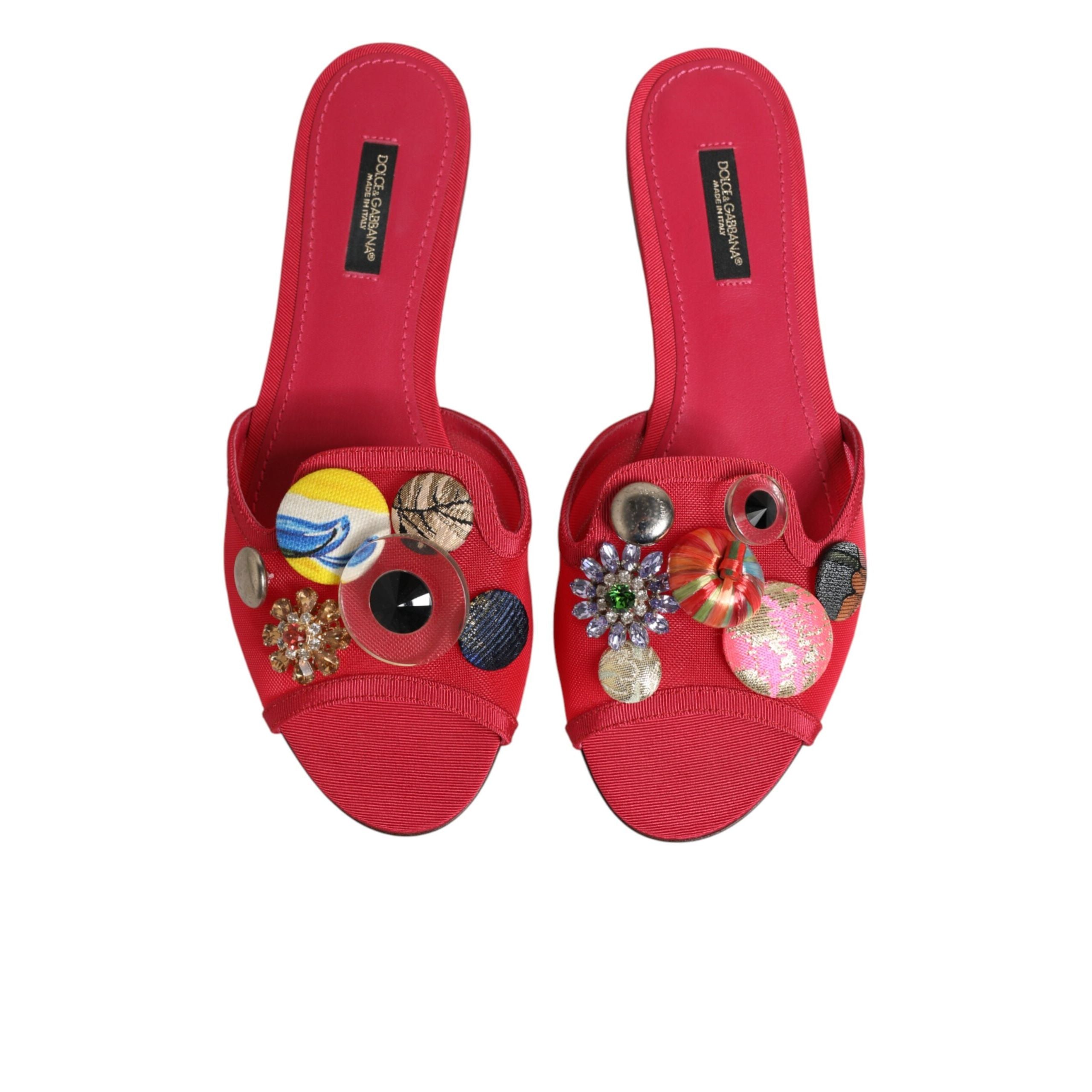 Chaussures Sandales Plates Dolce & Gabbana Rouges Ornées à Enfiler
