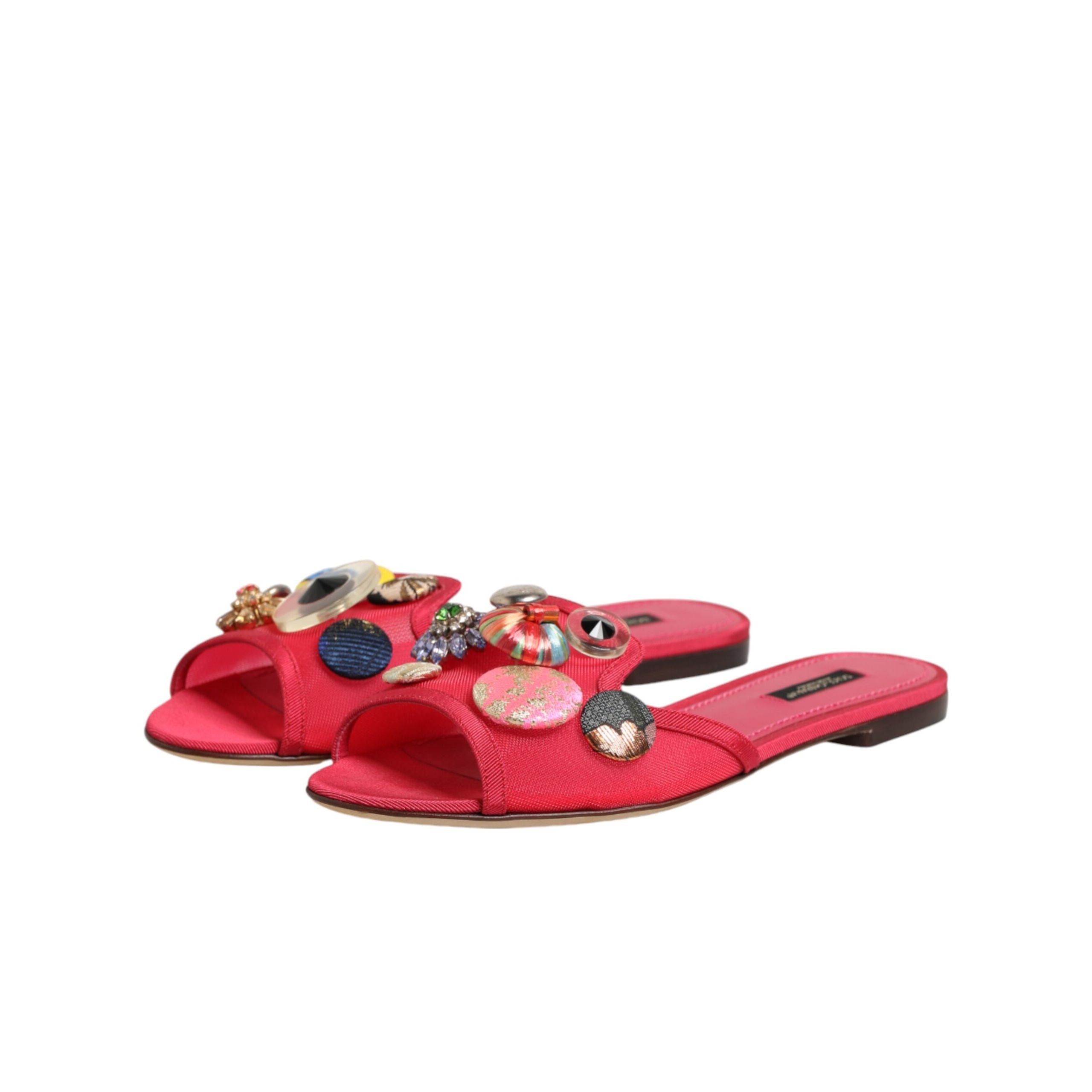 Chaussures Sandales Plates Dolce & Gabbana Rouges Ornées à Enfiler
