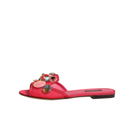 Chaussures Sandales Plates Dolce & Gabbana Rouges Ornées à Enfiler