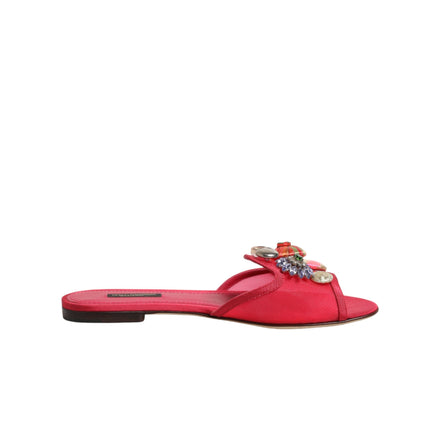 Chaussures Sandales Plates Dolce & Gabbana Rouges Ornées à Enfiler