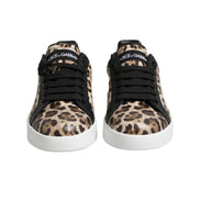 Dolce & Gabbana Brown Leather Leopard Low Top Sneakers