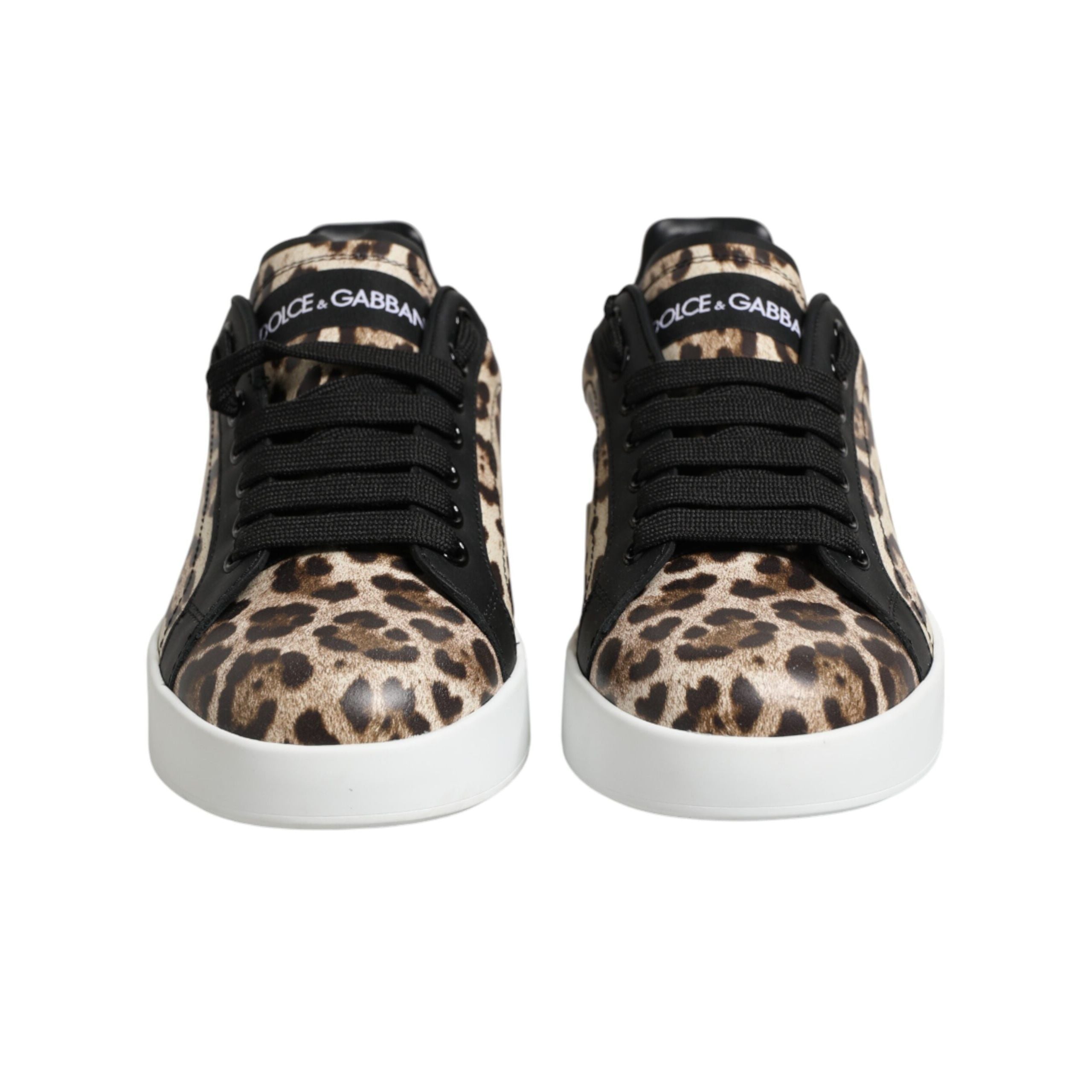 Dolce & Gabbana Brown Leather Leopard Low Top Sneakers