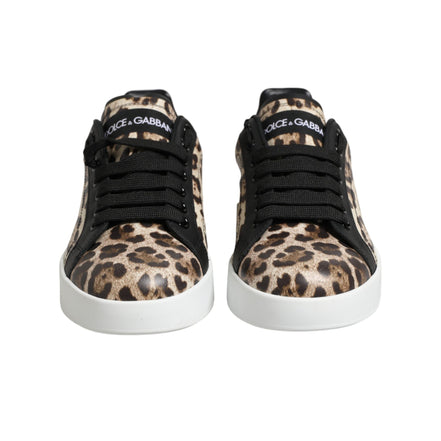 Dolce & Gabbana Brown Leather Leopard Low Top Sneakers