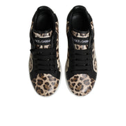 Dolce & Gabbana Brown Leather Leopard Low Top Sneakers