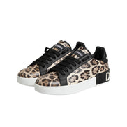 Dolce & Gabbana Brown Leather Leopard Low Top Sneakers