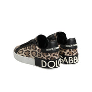 Dolce & Gabbana Brown Leather Leopard Low Top Sneakers