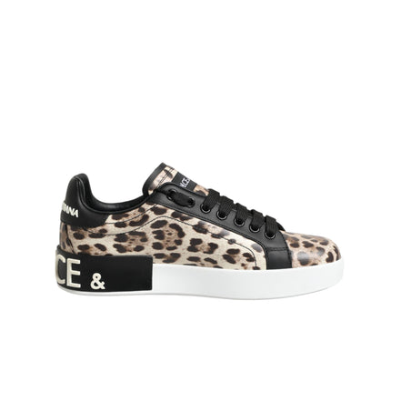Dolce & Gabbana Brown Leather Leopard Low Top Sneakers