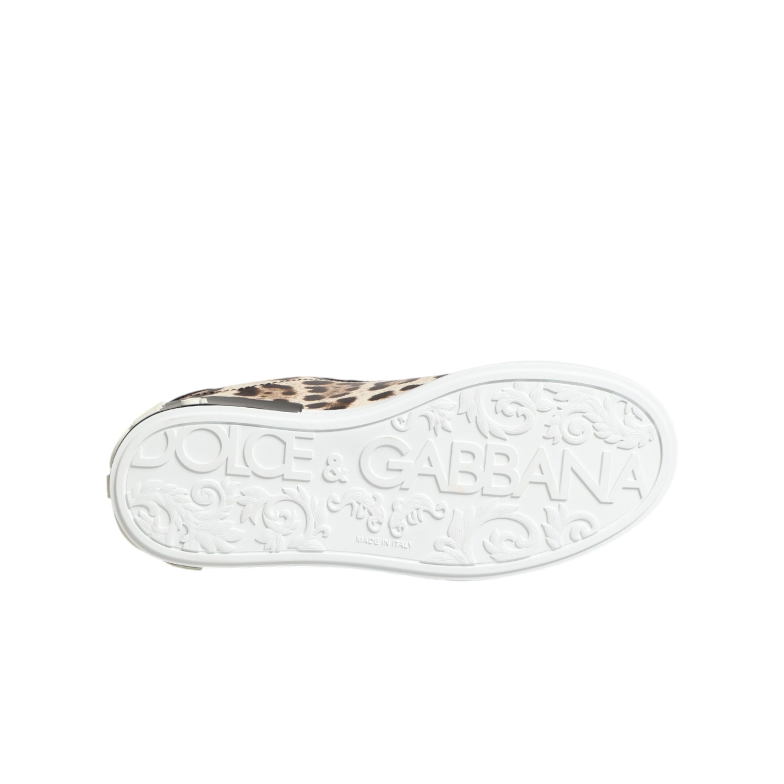 Dolce & Gabbana Brown Leather Leopard Low Top Sneakers