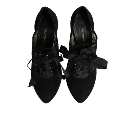 Dolce & Gabbana Black Floral Lace-Up Pumps