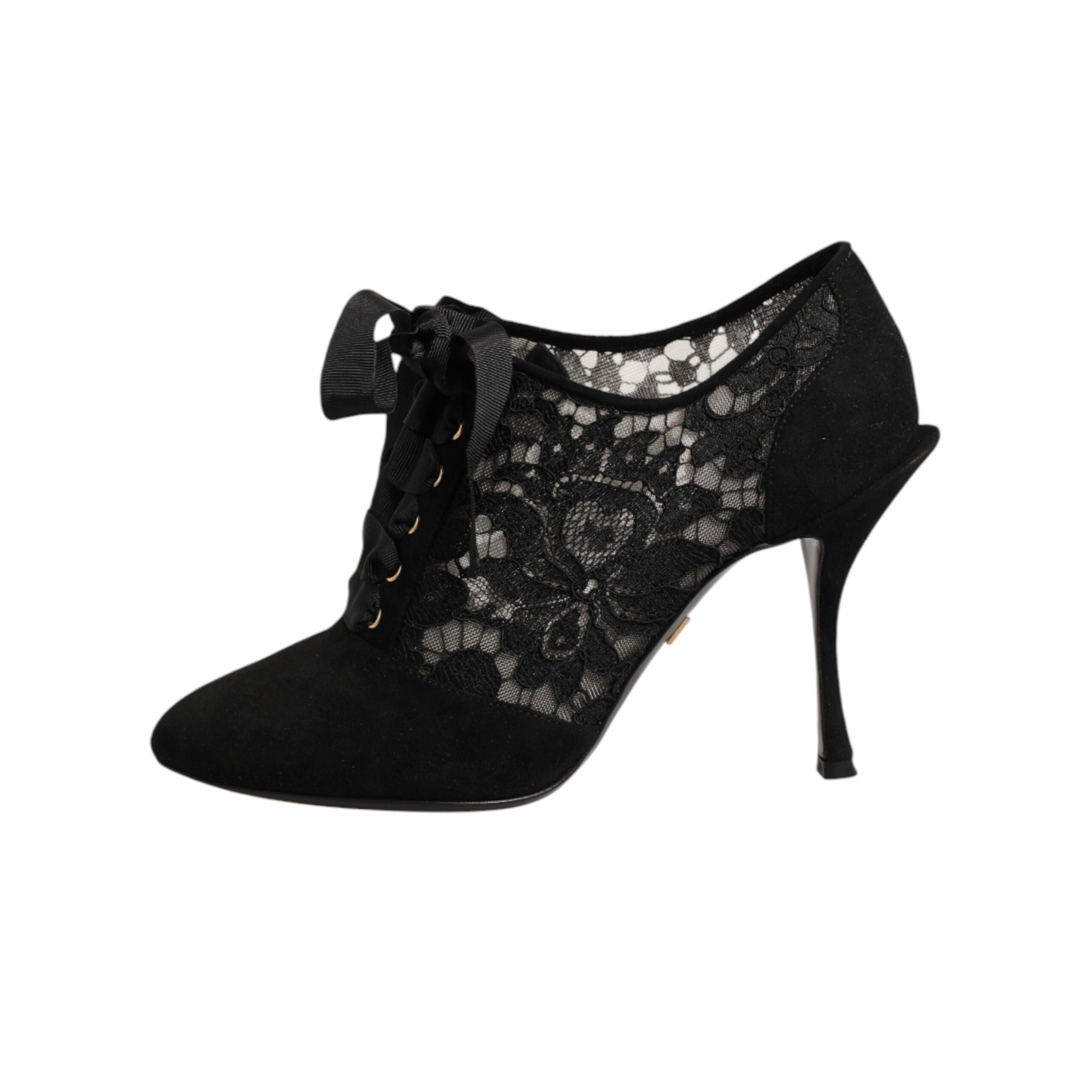 Dolce & Gabbana Black Floral Lace-Up Pumps