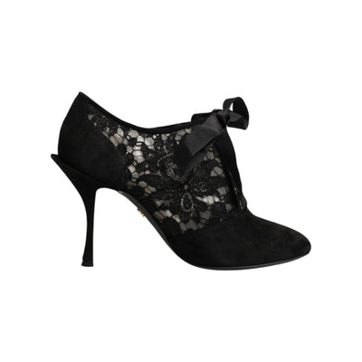 Dolce & Gabbana Black Floral Lace-Up Pumps