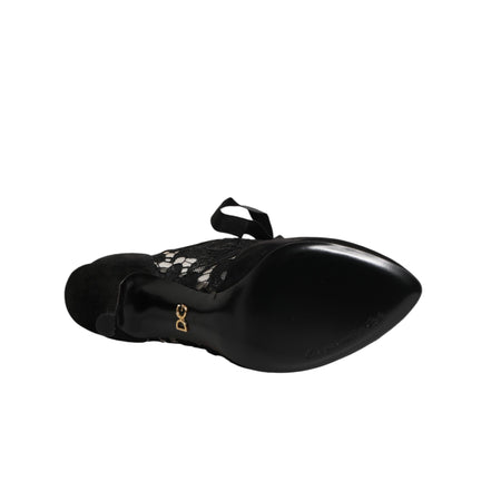 Dolce & Gabbana Black Floral Lace-Up Pumps