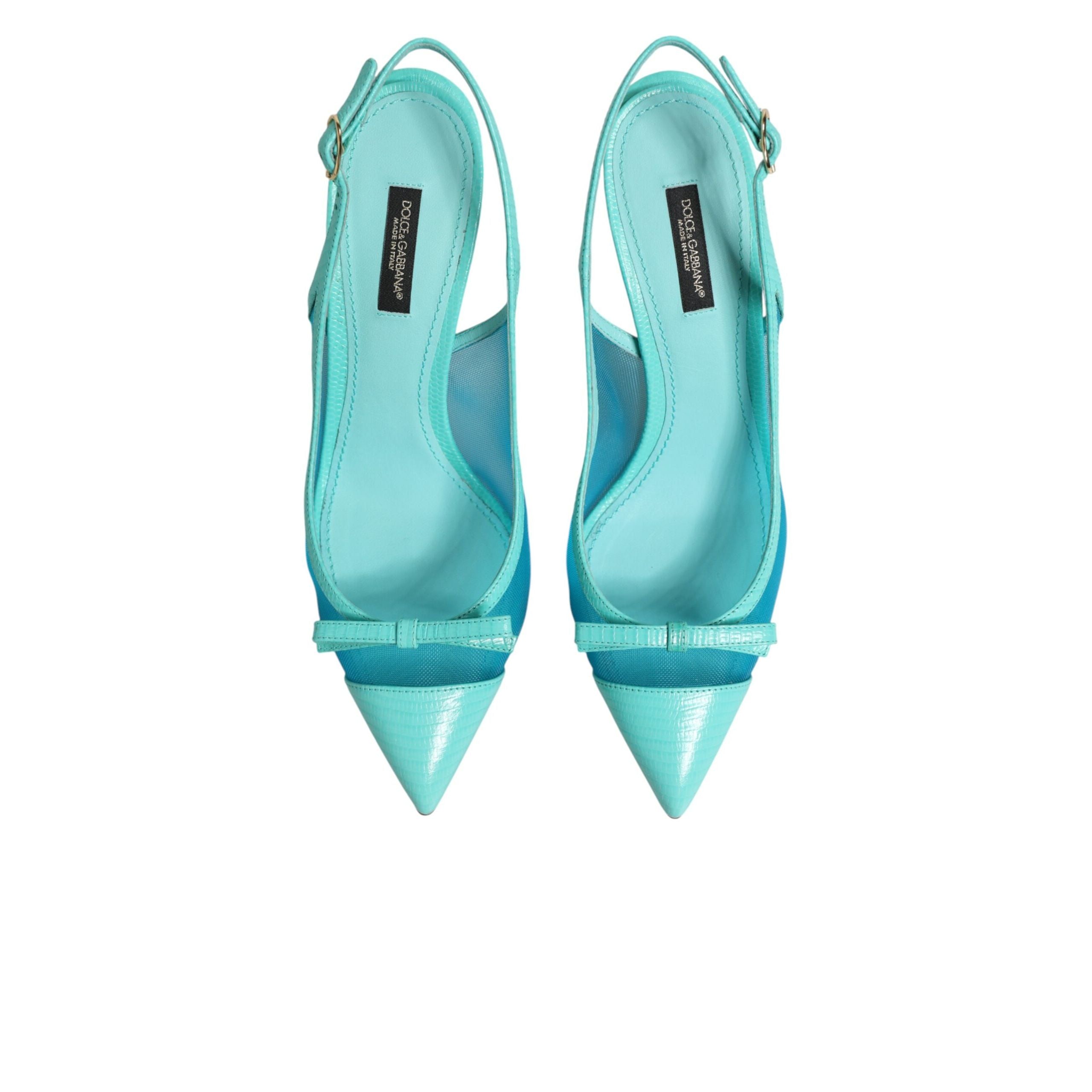 Dolce & Gabbana Blue Leather Mesh Slingback Pumps