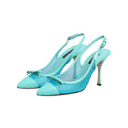 Dolce & Gabbana Blue Leather Mesh Slingback Pumps