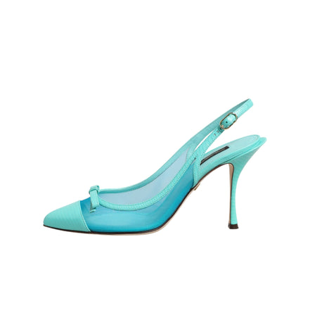 Dolce & Gabbana Blue Leather Mesh Slingback Pumps