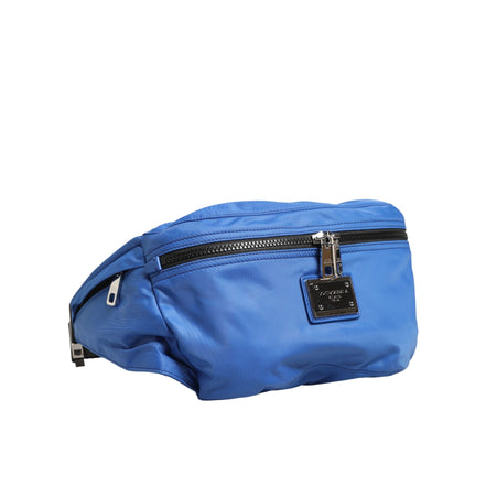 Sac banane en nylon bleu Dolce & Gabbana avec plaque logo pour homme