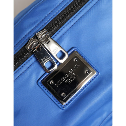 Sac banane en nylon bleu Dolce & Gabbana avec plaque logo pour homme