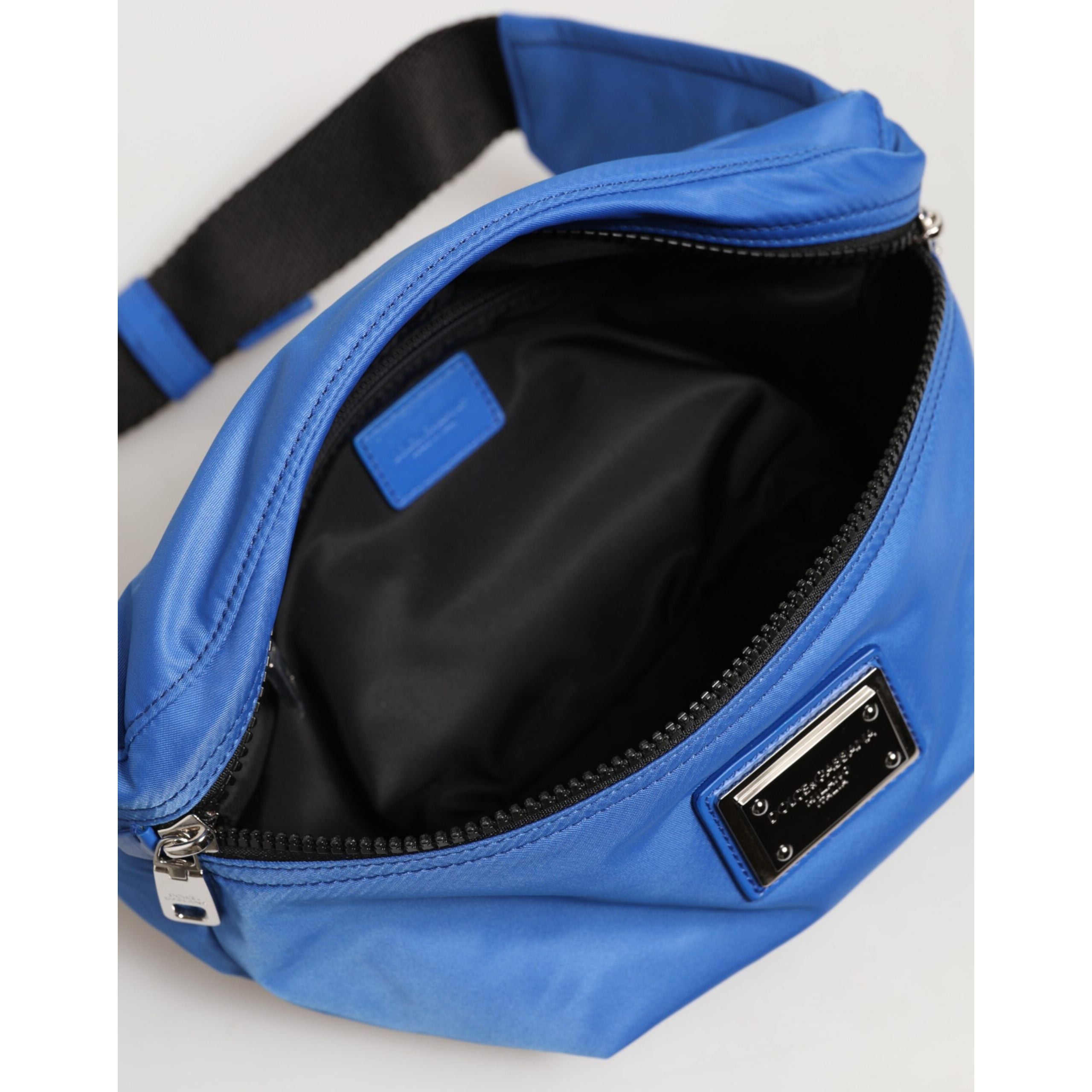 Sac banane en nylon bleu Dolce & Gabbana avec plaque logo pour homme