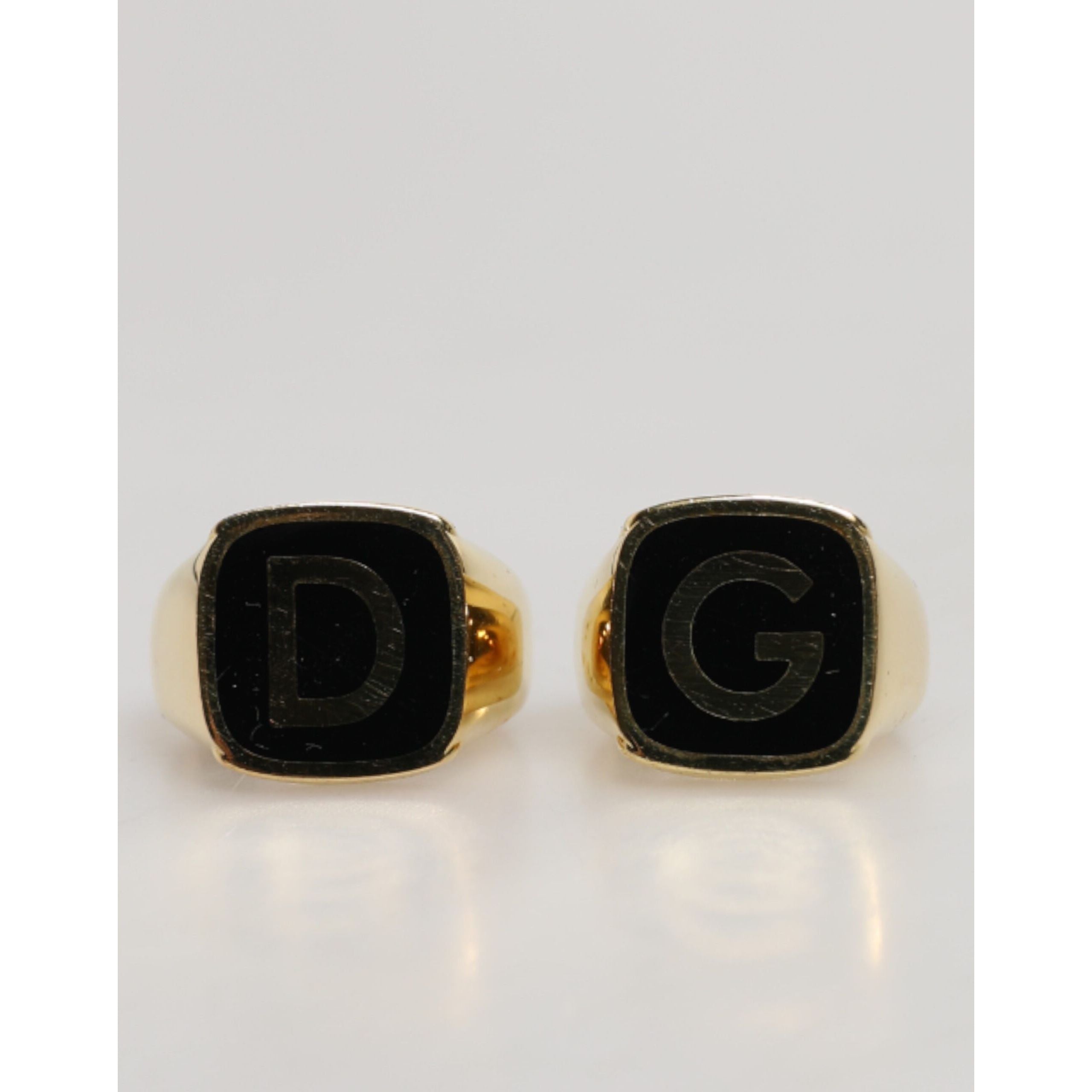 Anelli regolabili Dolce & Gabbana color oro in ottone nero smaltato con logo 