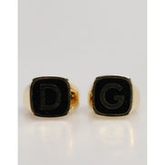 Anelli regolabili Dolce & Gabbana color oro in ottone nero smaltato con logo 