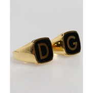Anelli regolabili Dolce & Gabbana color oro in ottone nero smaltato con logo 