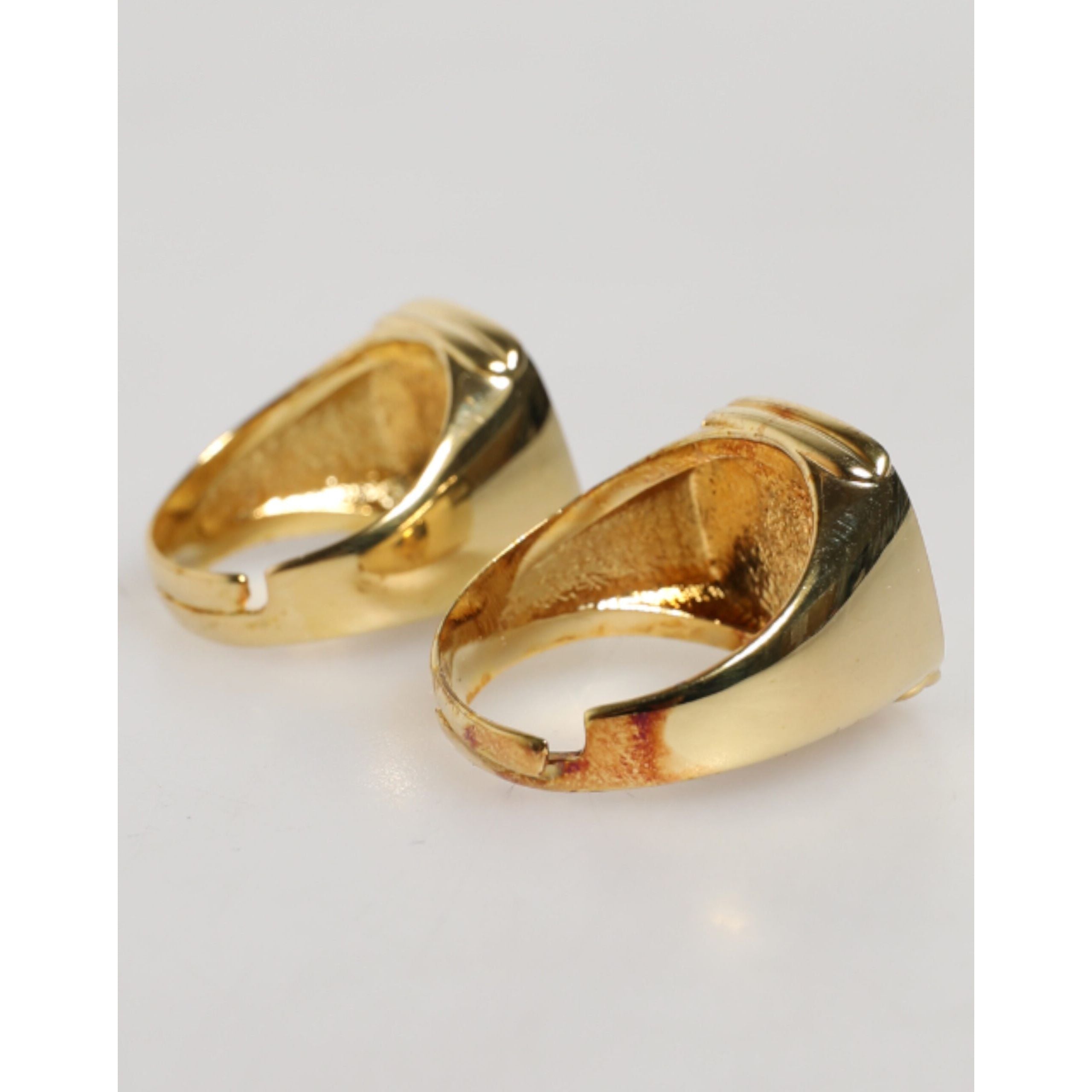 Anelli regolabili Dolce & Gabbana color oro in ottone nero smaltato con logo 