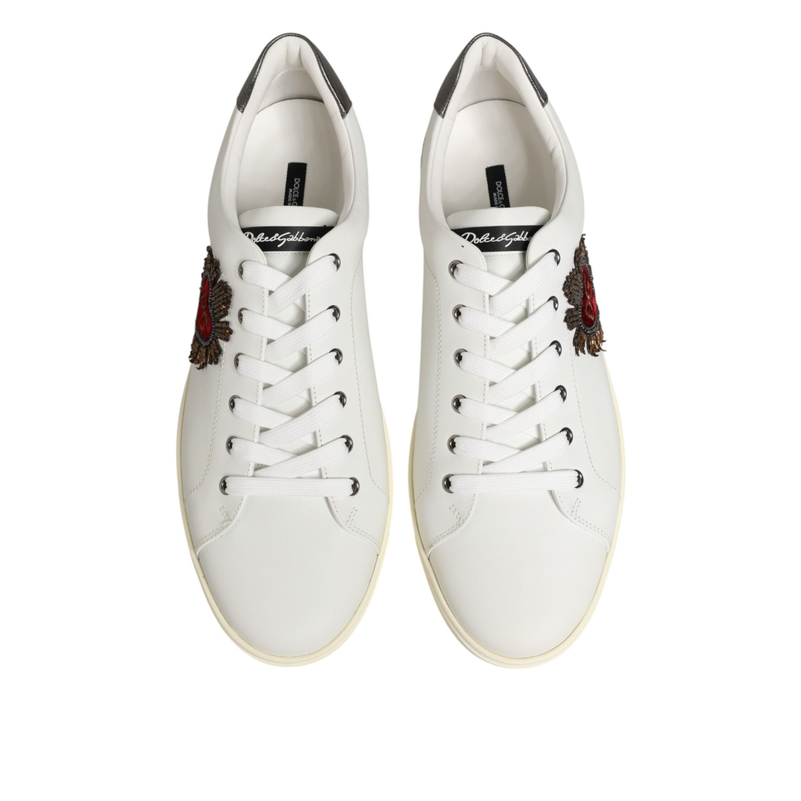 Dolce & Gabbana Scarpe da Ginnastica in Pelle Bianca con Cuori