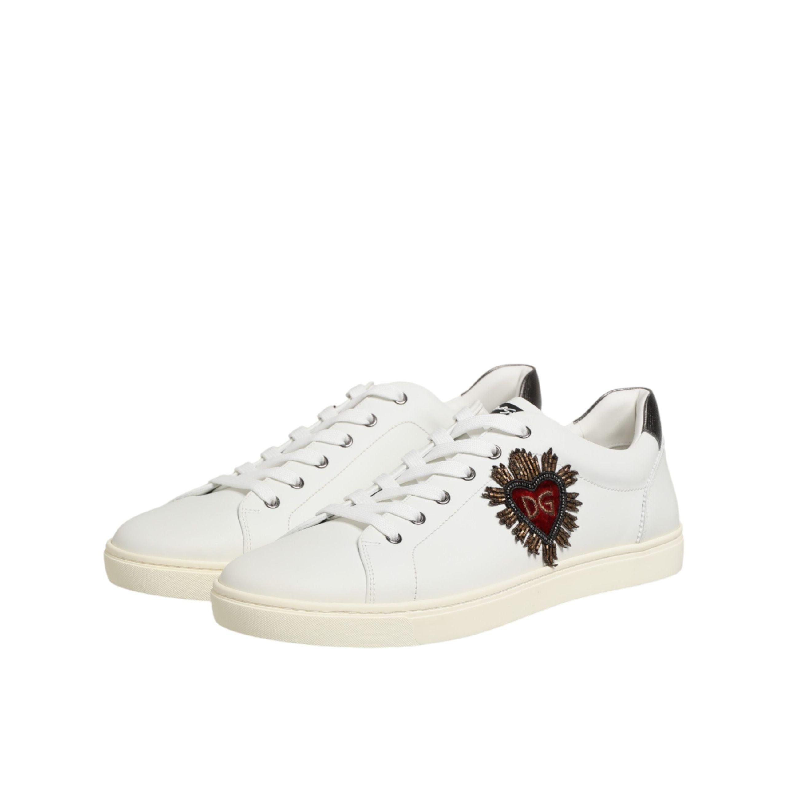 Dolce & Gabbana Scarpe da Ginnastica in Pelle Bianca con Cuori
