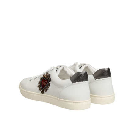 Dolce & Gabbana Scarpe da Ginnastica in Pelle Bianca con Cuori