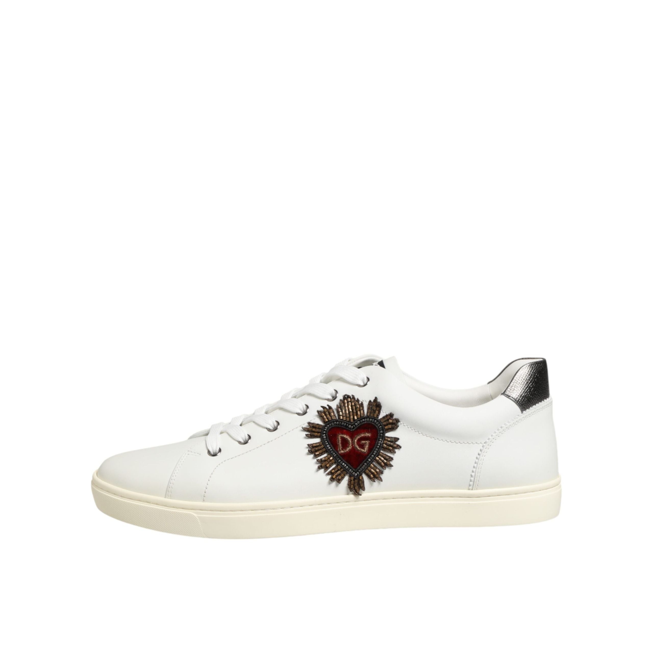 Dolce & Gabbana Scarpe da Ginnastica in Pelle Bianca con Cuori