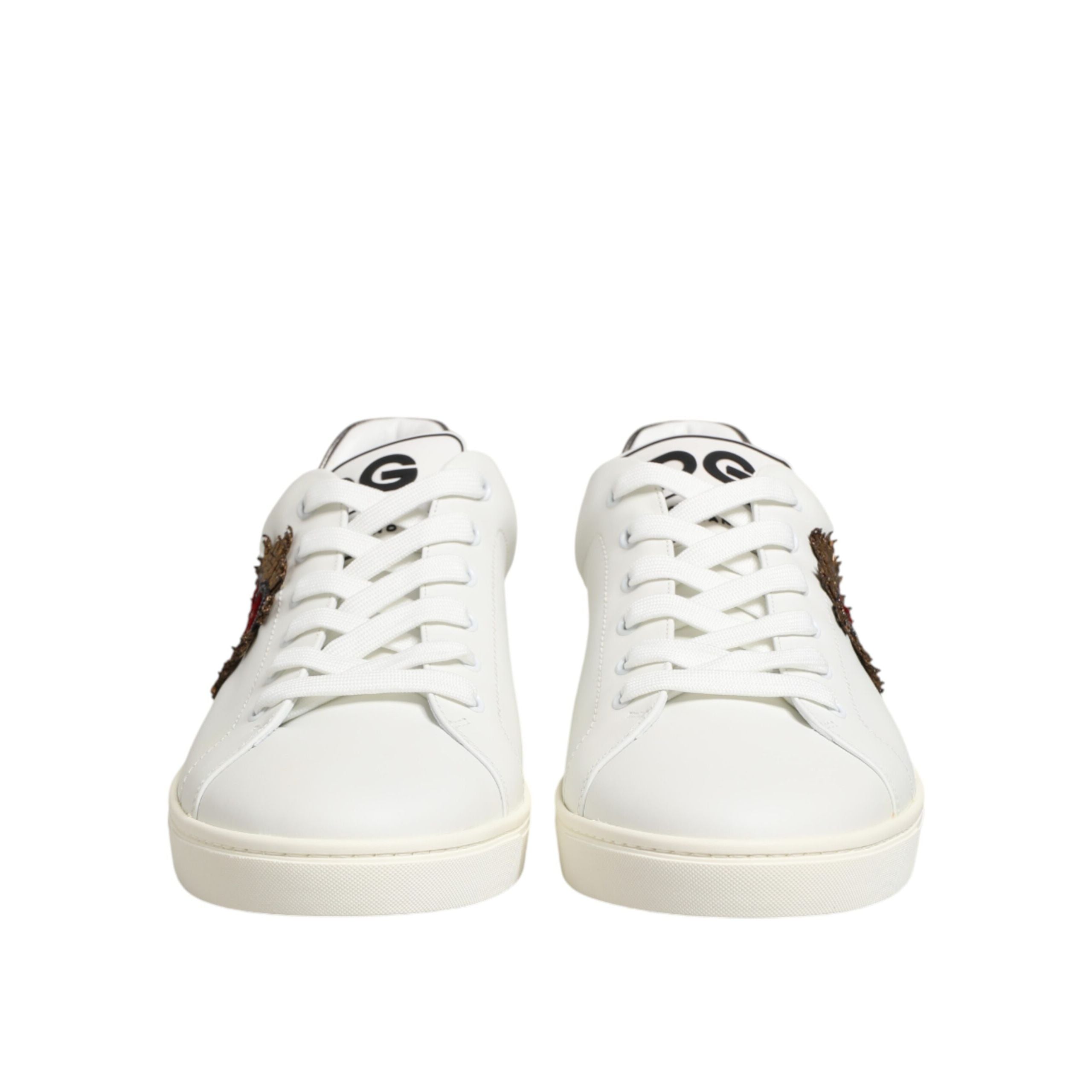 Dolce & Gabbana White Leather Heart Embellished Sneakers