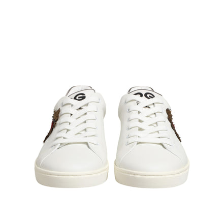 Dolce & Gabbana White Leather Heart Embellished Sneakers
