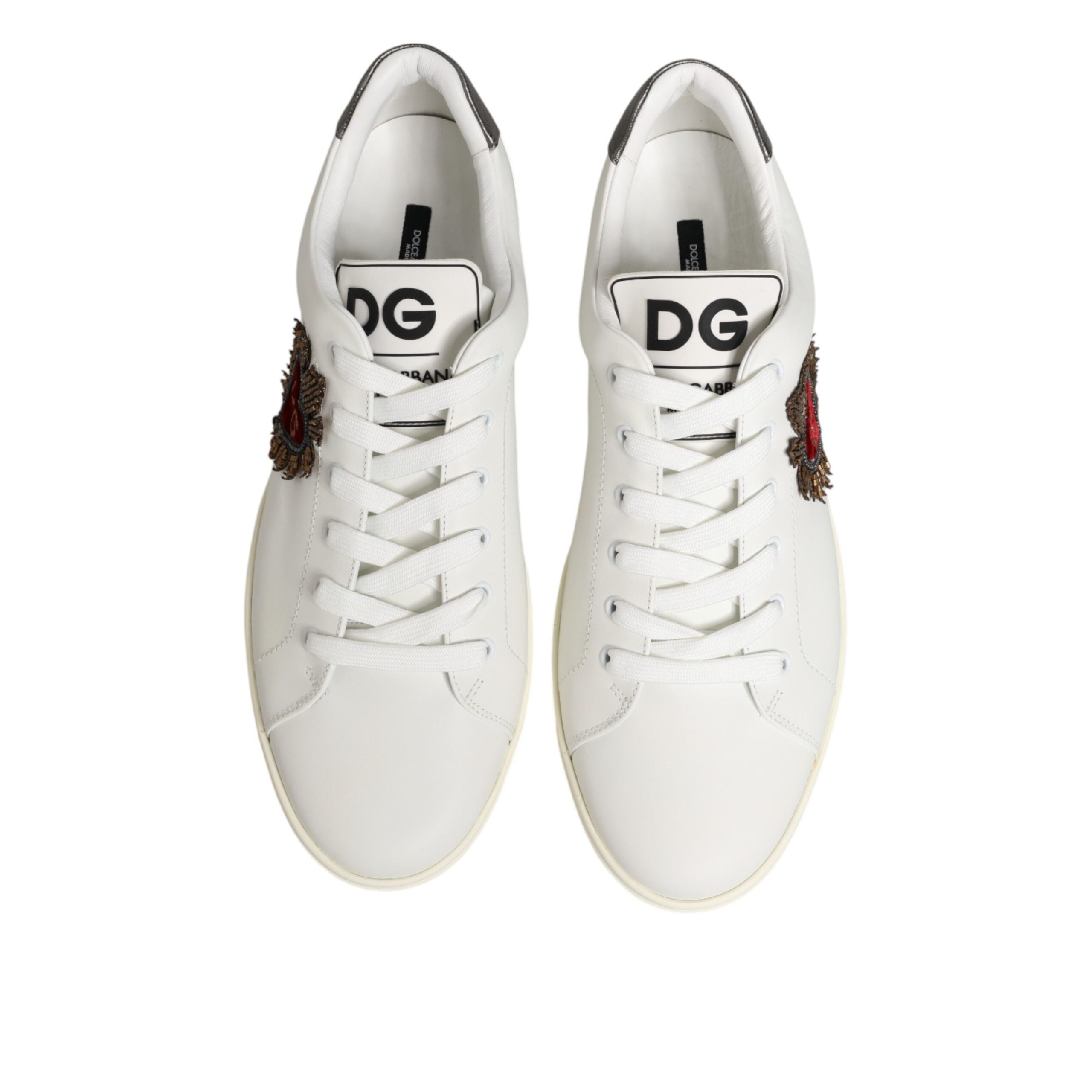 Dolce & Gabbana White Leather Heart Embellished Sneakers